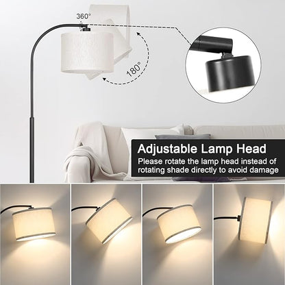 Modern Floor Lamp for Living Room, Arc Floor Lamp with Adjustable Hanging Shade, Black Light with Pedal Switch for Bedroom Study Room, 9W 3000K LED Bulb Included