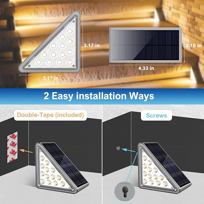 Solar Step Lights Outdoor Waterproof IP65,Warm White Solar Stair Lights, Outdoor Light Decor for Stair, Deck, Step, Porch and Outside Patio, 16 Pack