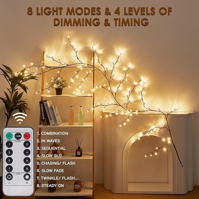 Bexdir Enchanted Willow Vine Lights 9.3ft 160LED, Vines for Home Decor Lighted Tree for Walls in 8 Modes & Timer, Branches Lights for Halloween Christmas Holiday Decor Indoor with Timer