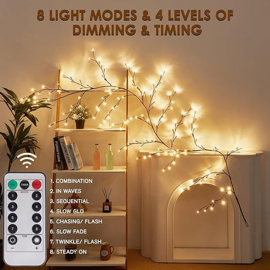 Bexdir Enchanted Willow Vine Lights 9.3ft 160LED, Vines for Home Decor Lighted Tree for Walls in 8 Modes & Timer, Branches Lights for Halloween Christmas Holiday Decor Indoor with Timer