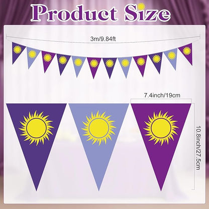 HESTYA 5 Pcs 49 ft Purple Sun Pennant Banner Purple Sun Hanging Bunting Banner Cartoon Themed Triangle Flag Bunting Garland for Birthday Wedding Party Decoration Lavender Photo Props Supplies