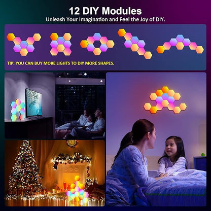 OJQ 12 Pack Hexagon Lights Wall RGB Panel - Led Lights Gifts for Men Birthday Room Decor Lamp for Bedroom Gaming Equipment Gamer Supps Honeycomb Shape Panels Hexagon Gaming Lights