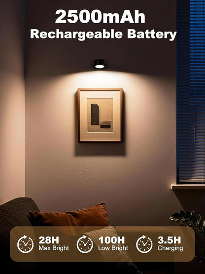 Smiling Shark Wireless Wall Light, Rechargeable Wall Light LED 360° Rotate Magnetic 3 Color & 4 Brightness Stepless Dimming Adhesive Rechargeable Wall Sconce for Bedroom Bedside, Black
