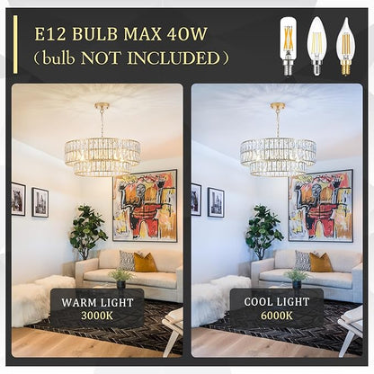 CATINER 24'' Modern Crystal Chandelier 8-Lights Luxury Gold Semi Flush Mount Ceiling Light Fixtures Round Crystal Pendant Chandelier for Living Room Dining Room Foyer Bedroom Kitchen
