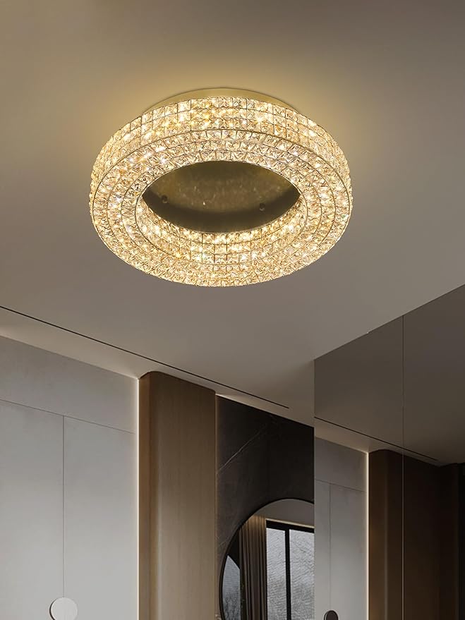 ykolupty 24" Crystal Chandeliers,Round Chandelier for Living Room Modern Ceiling Light Fixture Lamp for Foyer Bedrooms Dining Room Hallway(Gold Chandelier)