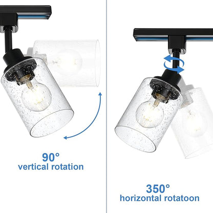 4 Pack H Track Lighting Replacement Heads Black Ceiling Track Lighting Fixtures with Seeded Glass, H Type Tracking Light Heads Multi-Directional Rotating Spotlight Kitchen Island Accent Lights