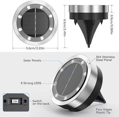 Solar Ground Lights Outdoor, 8 Pack Solar Lights Outdoor Waterproof, Mini Flat Solar-Powered Garden Light, Landscape Lighting for Garden Yard Lawn Pathway Walkway Driveway Backyard Decor, Cold White