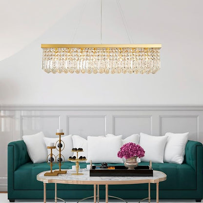 Saint Mossi 8-Lights K9 Crystal Chandelier for Dining Room, Rectangular Pendant Light Fixture for Kitchen Island, Raindrop Chandelier, X-Large Size, Chain Adjustable