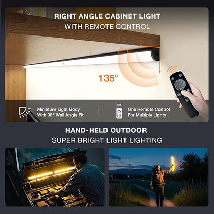 Under Cabinet Lighting Wireless with Remote,Rechargeable Battery Operated Closet Lights,3 Color Magnetic Dimmable led Strip Lights,Under Counter Lights for Kitchen,Shelf,Bedroom (Black, 40cm)