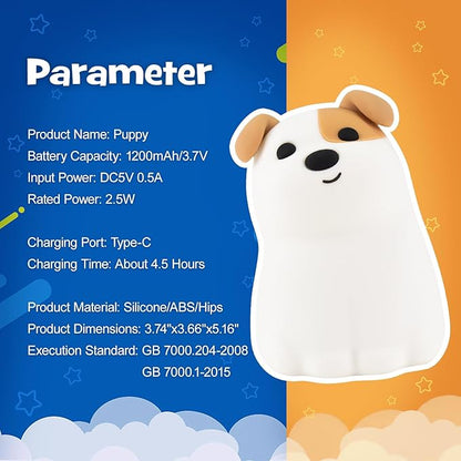 Squishy Puppy Night Light with RGB Mode 3 Brightness Adjustable Nursery Breastfeeding Nightlight Cute Novelty Smile Dog Animal Lamp Rechargeable Silicone Touch Bedside Lamp for Bedroom Dorm Decor