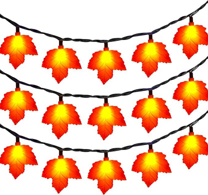 Fall Decorations Lights, 8.5Ft Outdoor Thanksgiving Decorations Lights with 10 LED Orange Maple Leaves Light, Hanging Orange Halloween String Light for Home Garland Autumn Harvest Thanksgiving Decor