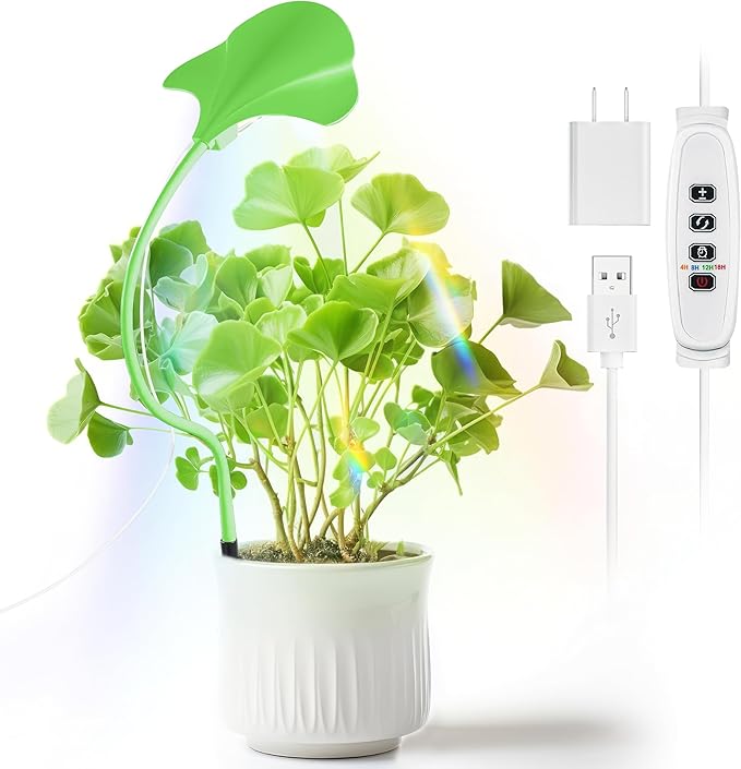 V.C Formark Small Grow Lights for Indoor Plants - Full Spectrum Leaf Shaped LED Plant Light with 4/8/12/18H Timer & Dimmable, Safe for Succulents/Herbs/Potted Small Plants