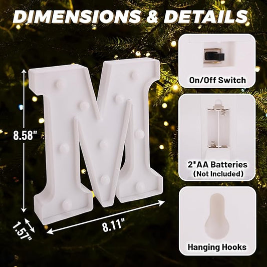 LED Light Up Marquee Letters, Battery Powered Decorative LED Letter Lights, Alphabet Light Up Letters for Wedding Birthday Party,Holiday Lamp or Home Bar Decoration (Letter M)