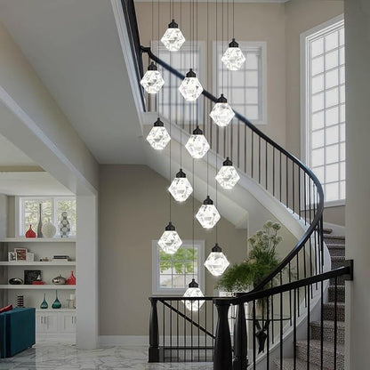 H138in Foyer Chandelier Staircase Chandeliers for High Ceiling Black Pendant Light Fixture 14-Lights Crystal Chandelier Lighting Fixture for Living Room Staircase Villa
