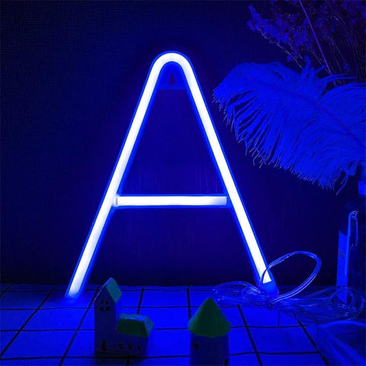 ENUOLI Blue Neon Letter A LED Signs USB/Battery Powered Lights Alphabet Sign Marquee Letter Decor Night Lights