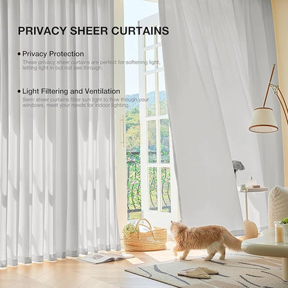 Anmao Non-See-Through Privacy Semi Sheer Curtains for Living Room 45 Inch Length 2 Panels Set, Light Filtering That Let Light in Rod Pocket Window Drapes for Bedroom, 52W x 45L, Light Grey