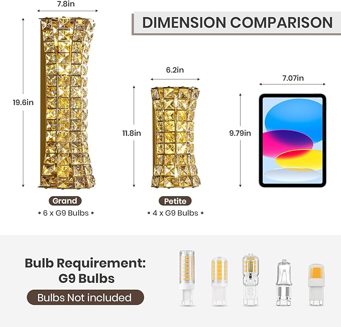 Crystal Wall Sconces,Modern Wall Light Fixtures,Luxury Indoor Gold Wall Lamp for Living Room Bedroom Bathroom Hallway Doorway Stairway,Bedside,Tricolor Vanity Lighting Fixture
