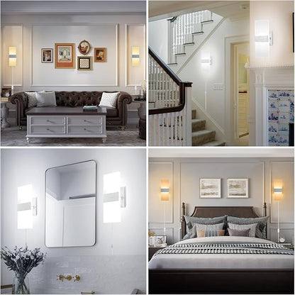 TRLIFE Modern Wall Sconce, Adjustable 4 Color Temperature LED Wall Sconce Plug in, 12W LED Acrylic Wall Mounted Light Wall Lights with 6FT Plug in Cord for Bedroom Bedside Stairway(1 Pack, Silver)