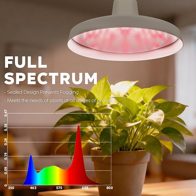 Hanging Grow Lights, 30W Full Spectrum, with Timer and 16.4FT Power Cord, Plant Lights for Indoor Growing, Garden, Flowers, Greenhouse (30W Grow Light(Timer))