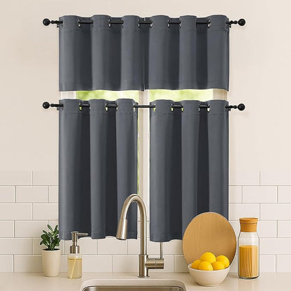 Simplebrand Grey Kitchen Valances for Windows 18 Inches Long 2 Pack, Room Darkening Window Valances for Living Room, Grommet Short Straight Drape Kitchen Curtains for Bedroom Kids Room, 40Wx18L