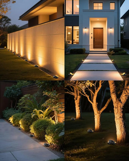 HIBOITEC Low Voltage Landscape Lights, 12W LED Outdoor In-Ground Lights 1200LM Waterproof IP67 Landscape Lighting, Anti-Glare Die-Cast Aluminum Garden Lights for Pathway Tree Yard, 6 Pack