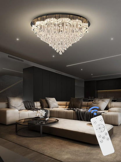 Flashing God 48inches Crystal Chanderliers for Living Room Entryway Modern Crystal Folwer Ceiling Light for Foyer Interior LED Dimmable Lighting 2700k 4500k 6000k