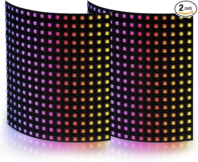 BTF-LIGHTING 2 Pack WS2812B ECO RGB Alloy Wires 5050SMD Individual Addressable 16X16 256 Pixel LED Matrix Flexible FPCB Full Color Works with WLED,SP802E Controllers Image Video Text Display DC5V