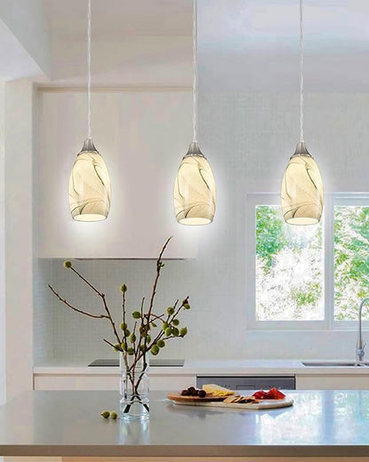 karyfine Mini Pendant Lights Kitchen Island Light Brown Glass Lamp Shade Hand Blown Glass Pendant Light with Brush Nickel Finish Adjustable Cord for Kitchen Over Sink (Green Marble-3Packs)