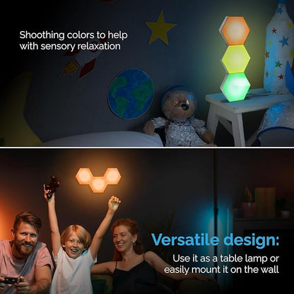 Emberela HEXlights Sensory Lights for Kids - 3pk Touch Hexagon Lights, Remote Controlled - Autism-Friendly Tap Tap Wall LED Panels for Sensory Room - Table Stand Included | Gifts for Kids with Autism