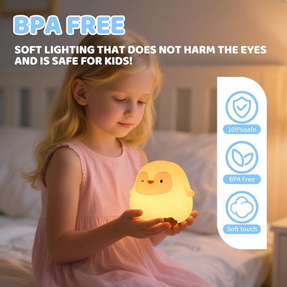 Penguin Silicone Night Light, 50H/12H Long Battery Life Touch Lamp with 30-Min Auto-Off Timer, Soft Dimmable Glow for Baby Kids Toddler Bedroom, Cute Mothers Day Gift for Children