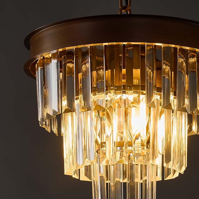 Modern Crystal Chandeliers For Dining Room: 4 Lights 12" Small Vintage Hanging Pendant Light Fixture Over Table - Antique Copper Mini Round Chandelier For Kitchen Island Bedroom Entryway Foyer Closet