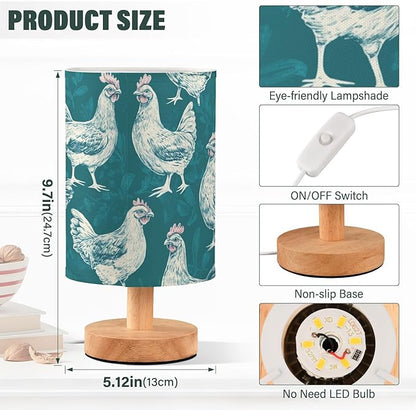 Bedside Table Lamp Chicken Animals Teal Nightstand Lamp with Wood Desk Lamps for Bedroom Living Room Nursery Office Home Decor