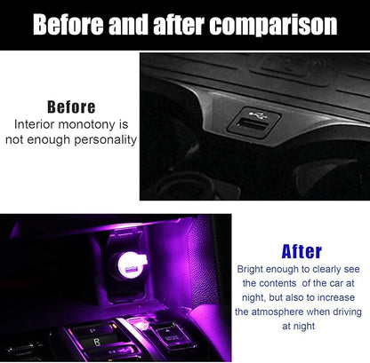 5 PCS USB LED Car Interior Atmosphere Lamp, Portable Mini LED Night Light, Plug-in USB Interface Trunk Ambient Lighting Kit, Universal Interior Car Accessories (Blue+Red+Ice Blue+White+Purple)