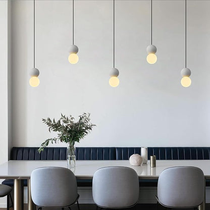 Modern 1-Light Concrete Pendant Light Kitchen Islandceiling Light Fixture White Glass Globe Ball Pendant Lighting for Dining Room Coffee Club Resturant Bar Living Room(3-Pack)