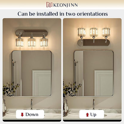 Keonjinn 6-Light Bathroom Light Fixtures, Crystal Chrome Bathroom Vanity Lights Over Mirror, Vanity Lighting Fixtures with Crystal Square Shades (E26 Socket, Exclude Bulb)