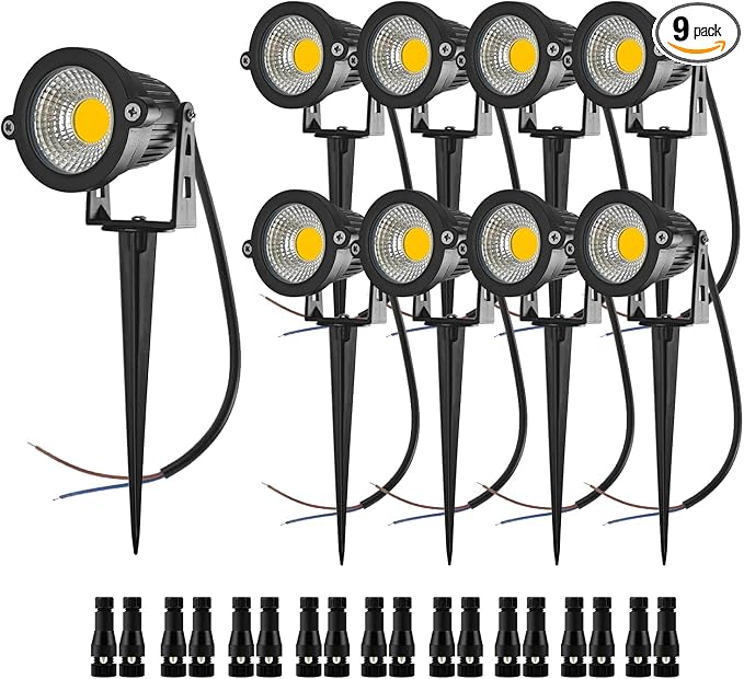 10W Low Voltage Landscape Lights 12V Landscape Lighting with Connectors Warm White Waterproof Outdoor Spotlights for Trees Pathway Lawn Yard （9 Pack）