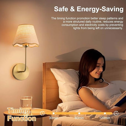 ADISUN Battery Operated Wall Sconce Set of 2, Gold Wall Lamps for Living Room, Rechargeable Bulbs, RGB. Rattan Shade Wireless Wall Lights for Bedroom Living Room Hallway Kitchen(Bulbs Included)