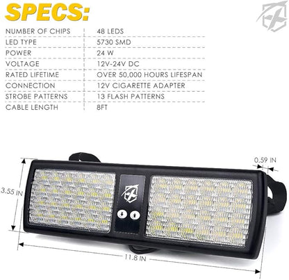 Xprite White 48LED Visor Strobe Flashing Lights Sunshield Hazard Warning Light for Law Enforcement Emergency Vehicles Trucks