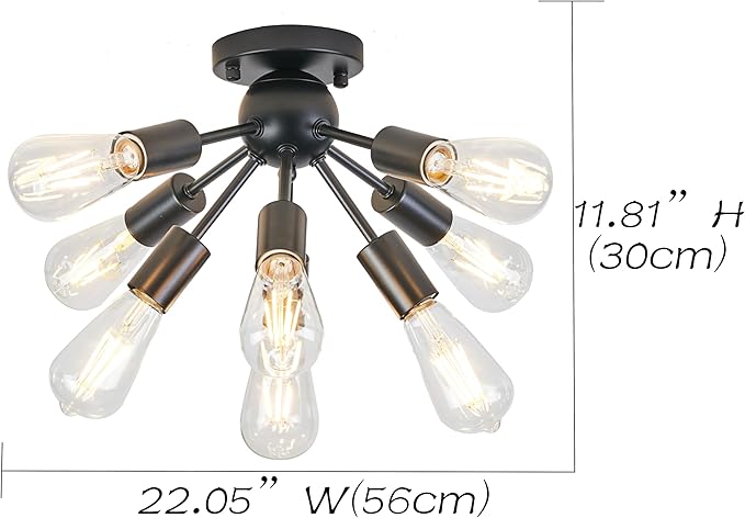 Black Chandelier Sputnik Light Fixtures Ceiling Small Modern Flush Mount Ceiling Light 8 Lights Mid Century Chandelier