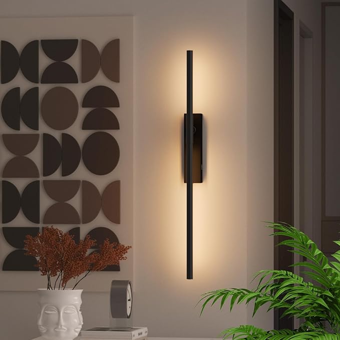 Battery Operated Wall Sconces, 1 Pack USB Rechargeable Wall Lights, Dimmable Wireless Linear Wall Lamp Indoor for Living Room, Bedroom, Hallway, Black