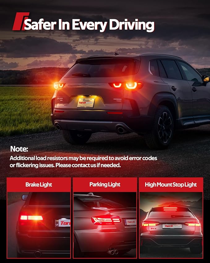 Torchbeam LED Brake Tail Light Bulbs, Newly 3157 LED Red Bulb, Super Bright 3056 3057 4157 3047LL 3457 57-SMD LED Chipset with Projector Len for Tail Stop Signal Parking Lights, Brilliant Red (2 Pcs)