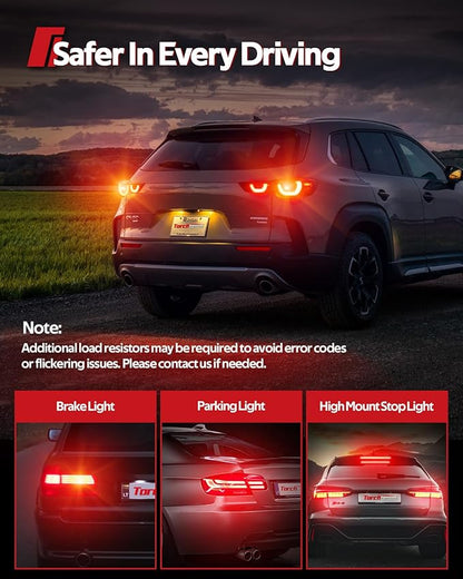 Torchbeam LED Brake Tail Light Bulbs, Newly 3157 LED Red Bulb, Super Bright 3056 3057 4157 3047LL 3457 57-SMD LED Chipset with Projector Len for Tail Stop Signal Parking Lights, Brilliant Red (2 Pcs)