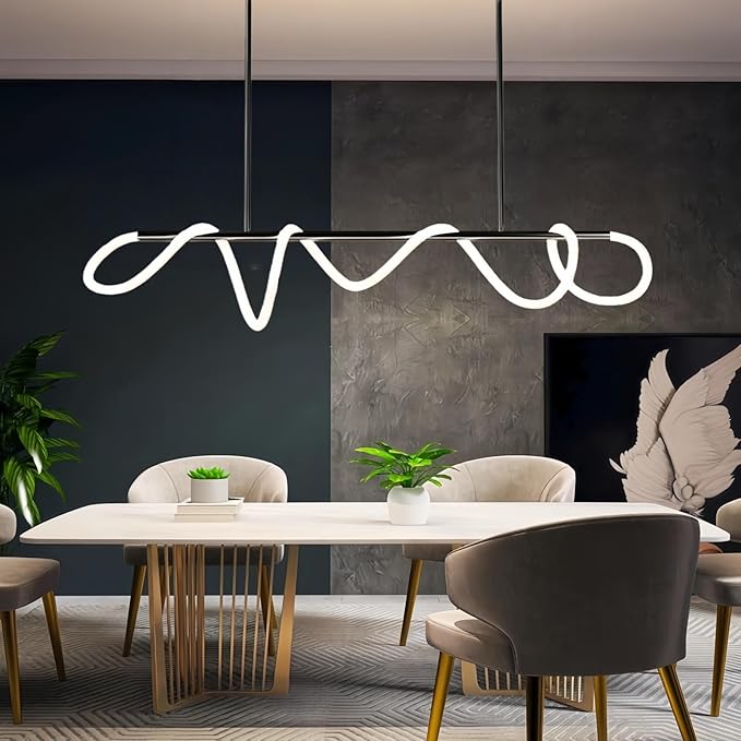 Modern LED Linear Pendant Light, DIY 59 inch Black Chandelier, with Remote Height Adjustable Ceiling Hanging Dining Room Light Fixture, Kitchen Island Lighting, Restaurant Long Hose Lamp