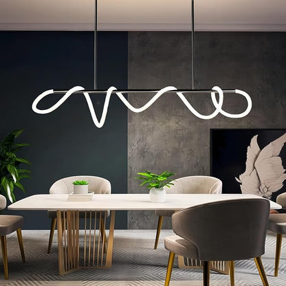 Modern LED Linear Pendant Light, DIY 59 inch Black Chandelier, with Remote Height Adjustable Ceiling Hanging Dining Room Light Fixture, Kitchen Island Lighting, Restaurant Long Hose Lamp