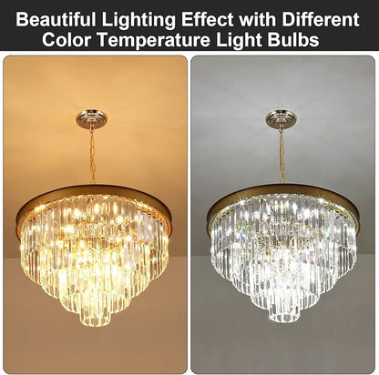A AXILIXI Modern Crystal Chandeliers Gold 24” Round Chandelier for Dining Room 12 Light Ceiling Pendant Light Fixture Raindrop Luxury Gold Flush Mount Chandelier for Entryway Living Room