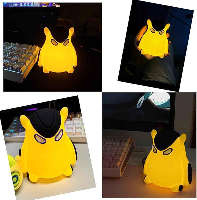 Cute Yellow Partner Lamp, LED Animal Night Light, Nightlight for Room Decor,Button Cell Bedside Touch Silicone Lamp, Unique Dorm Decor Gift