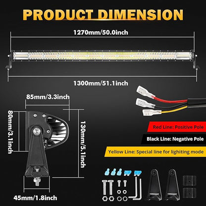Auxbeam LED Straight Light Bar 50 Inch 288W Amber White Fog Lights, 6 Modes Strobe Yellow Offroad Driving Work Light with Memory Function for Truck Boat Jeep