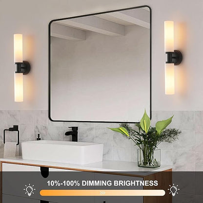 Wall Sconces Set of Two,Matte Black Bathroom Sconces Wall Lighting with White Glass, Modern Sconces Wall Decor Set of 2 Wall Light fixtures for Bathroom Mirror Living Room Hallway Bedroom Wall Lamp