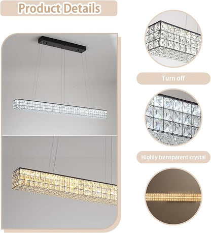 ykolupty Modern Rectangle Pendant Lights Dimmable LED Chandelier Lighting, Linear Black Dining Room Hanging Light Fixtures Kitchen Island Rectangle Chandelier for Dining Room (L 40")