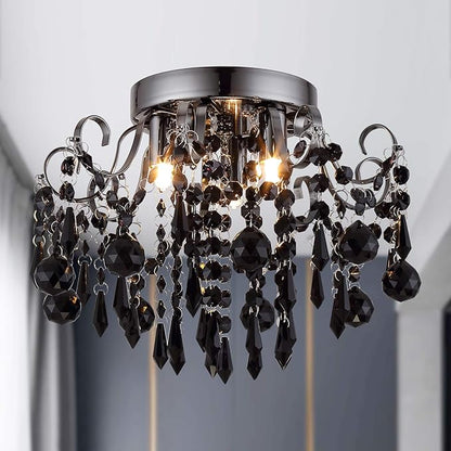Q&S Crystal Ceiling Light Fixture Small Chandelier, Semi Ceiling Light Flush Mount, Mini Ceiling Fights for Bedroom, Aisle, Hallway, Closet,Entrance,Stairs,3 Lights E12